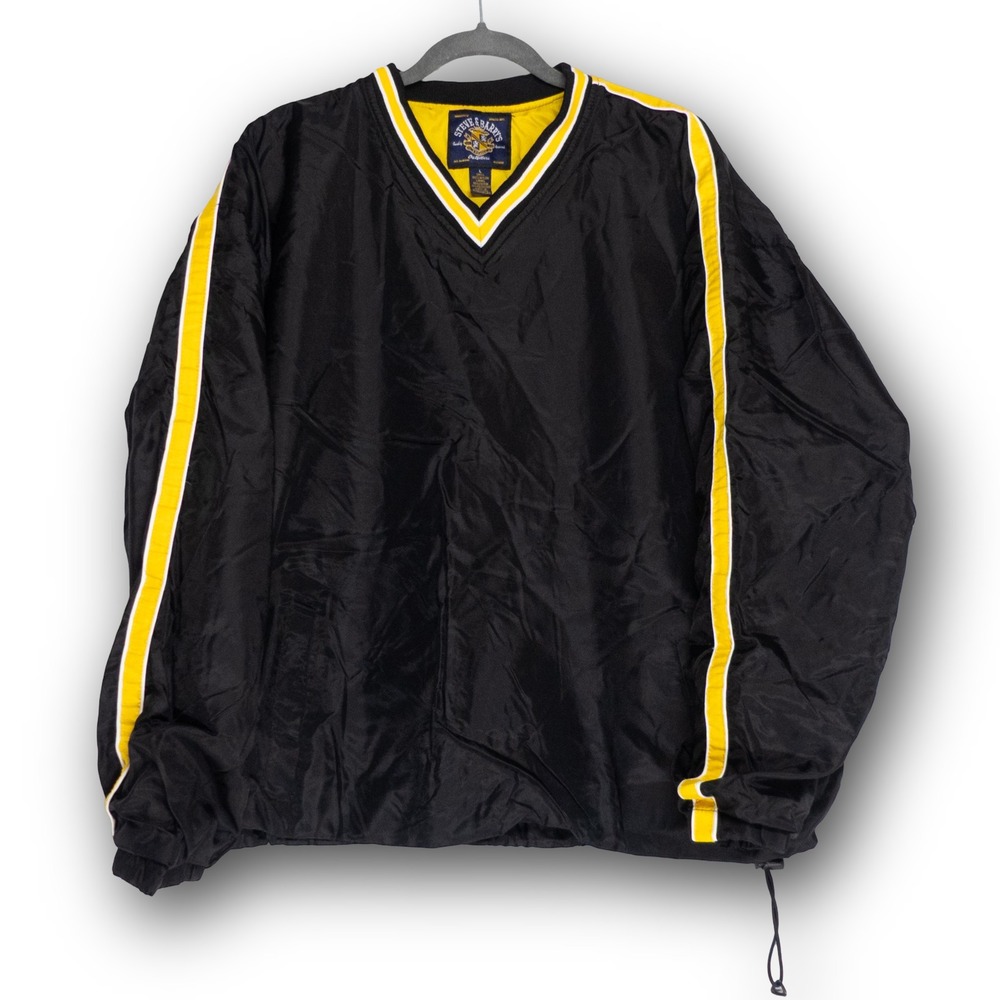 Steve & Barry's Windbreaker Pullover Mens Large Black Excellent‎ Striped V-Neck
